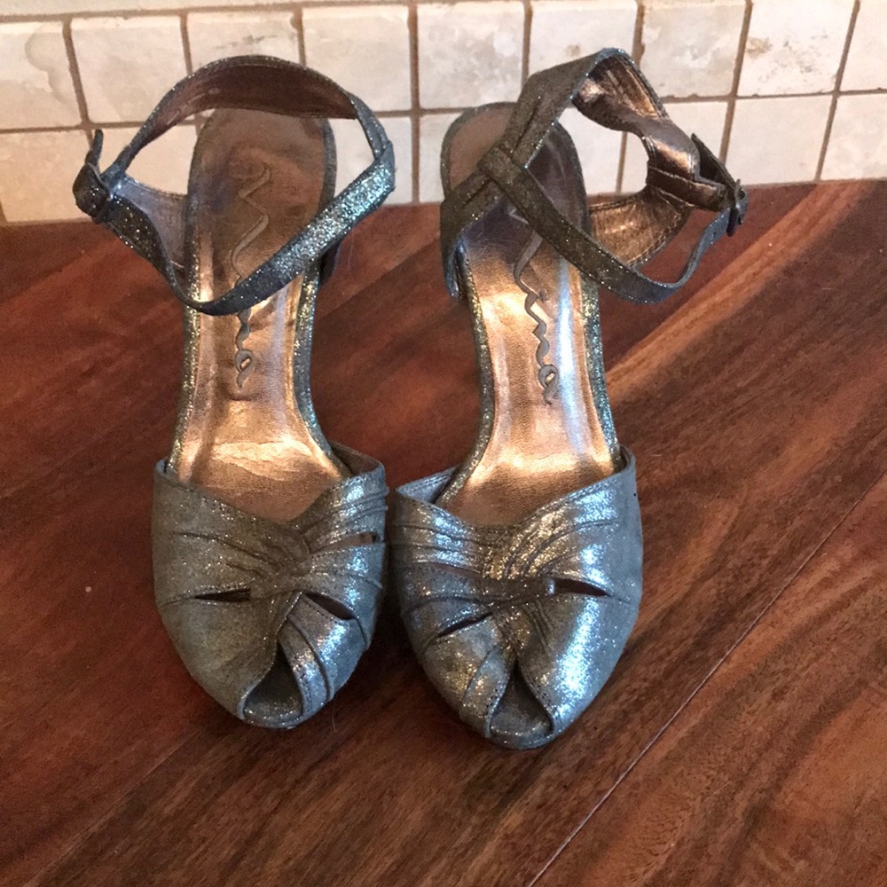 Silver Nina Peep Toe Heel